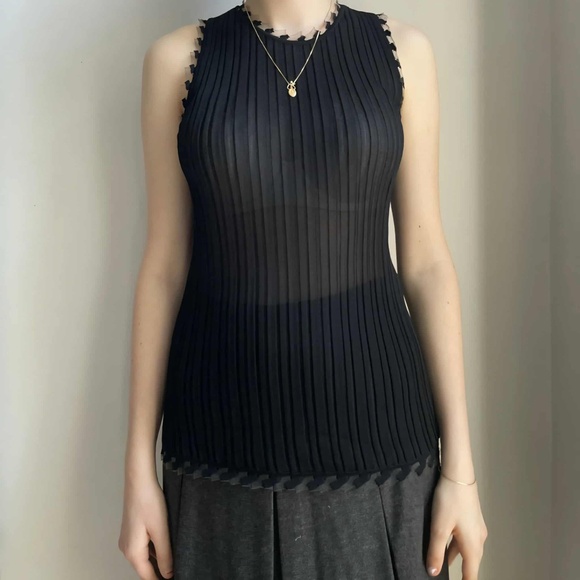 CHANEL Luxury Vintage Y2K Archives RARE Mesh Tulle Whimsigoth Grunge Tank Top M - Picture 1 of 16